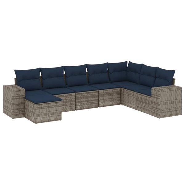 vidaXL Salon de jardin 8 Pièces avec coussins gris résine tressée