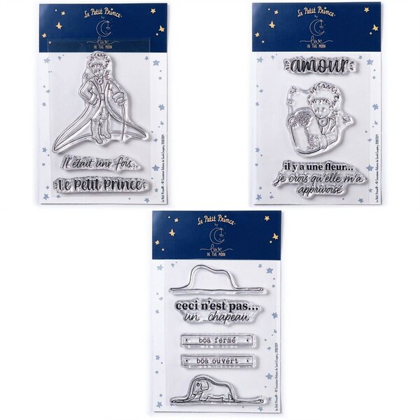 11 Tampons transparents Le Petit Prince Messages + Fleur + Boa Eléphant