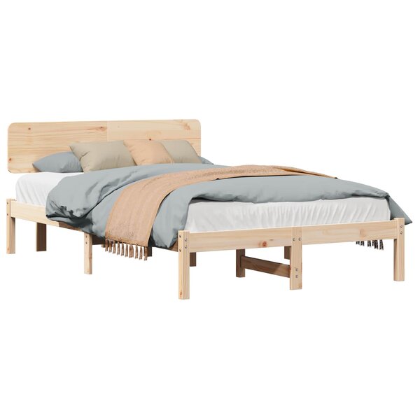 vidaXL Cadre de lit avec tête de lit Naturel 135 x 190 cm Pin massif