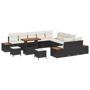 vidaXL Ensemble de canapé de jardin avec coussin 13 Pièces Noir et Crème