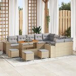 Canapé de Jardin 13 Pièces avec Coussins Beige en Rattan Poly Acacia