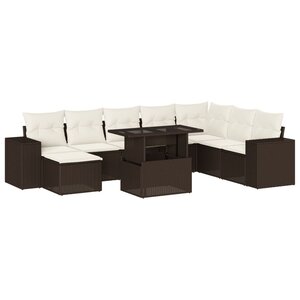 vidaXL Salon de jardin avec coussins 9 Pièces marron résine tressée