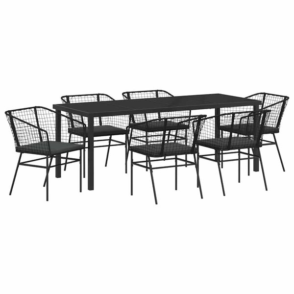 vidaXL Ensemble de salle à manger pour jardin 7 Pièces Noir polyrotin