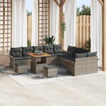 Ensemble de sofas de jardin de 13 pièces avec coussins Gris Poly Rotin Acacia