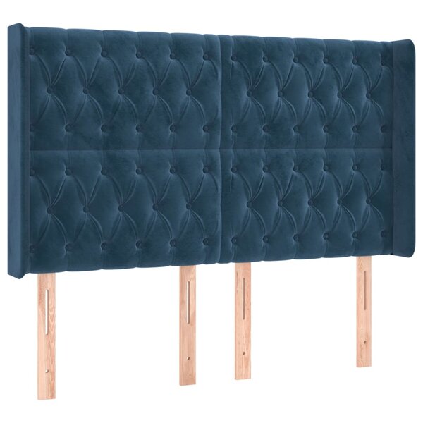 vidaXL Tête de lit avec oreilles Bleu foncé 147x16x118/128 cm Velours