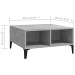 Vidaxl table basse gris béton 60x60x30 cm aggloméré