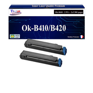 T3AZUR - 2x Toners compatibles avec Oki B410  B410D  B410DN  B430  B430D  B430DN  B440  B440DN