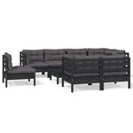 vidaXL Salon de jardin 9 Pièces avec coussins Noir Bois de pin massif