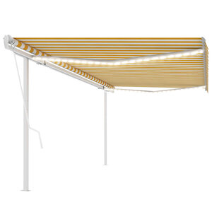 vidaXL Auvent automatique capteur de vent et LED 5x3 5m Jaune et blanc