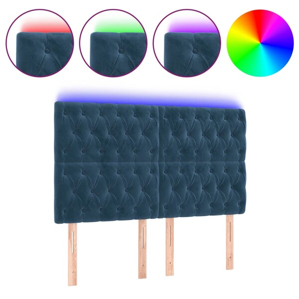 vidaXL Tête de lit à LED Bleu foncé 144x7x118/128 cm Velours