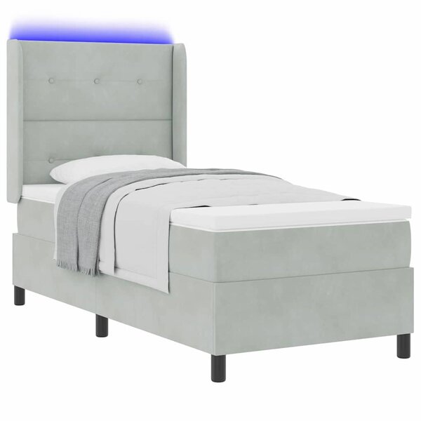 vidaXL Lit à ressorts avec matelas Gris clair 90 x 190 cm Velours