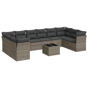 vidaXL Salon de jardin 11 Pièces avec coussins gris résine tressée