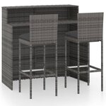 vidaXL Ensemble de bar de jardin avec coussins 3 Pièces Gris