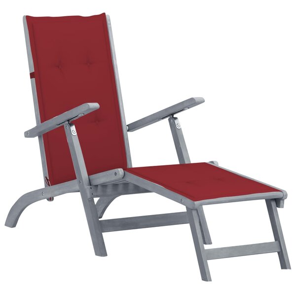 vidaXL Chaise de terrasse avec repose-pied et coussin Acacia solide