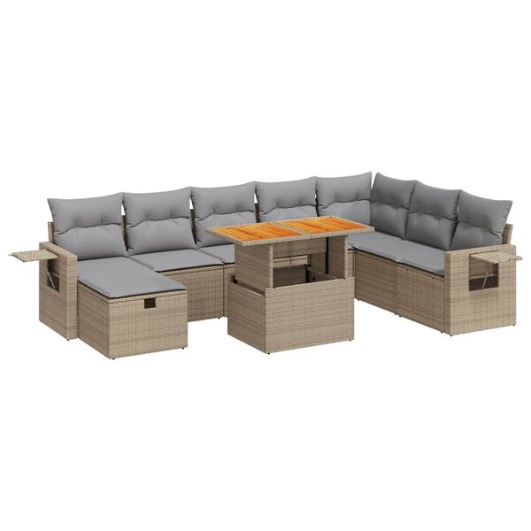 vidaXL Salon de jardin avec coussins 9 Pièces beige résine tressée acacia