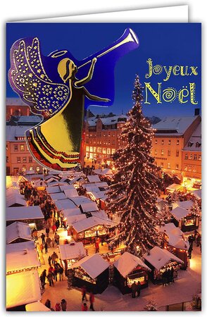 Carte joyeux noël collage ange en relief 3d en or doré brillant avec enveloppe