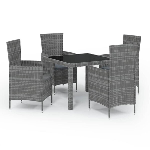 vidaXL Ensemble à manger d'extérieur 5Pièces coussins résine tressée gris