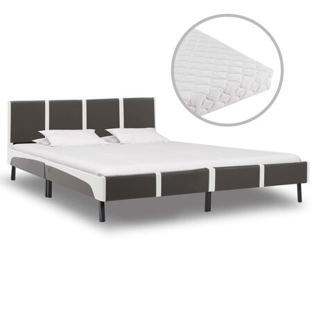 vidaXL Lit avec matelas Gris et blanc Similicuir 180 x 200 cm