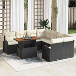 vidaXL Ensemble de canapé de jardin avec coussin 9 Pièces Noir et crème