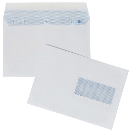 Enveloppe papier vélin blanc, format c5, 162 x 229 mm, avec fenêtre 45 x 100 mm, 80 g/m² fermeture autocollante avec bande protectrice, blanc (boîte 200 unités)