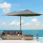 Parasol de jardin XXL dim. 4 6L x 2 7l x 2 4H m ouverture fermeture manivelle pied & contrepoids inclus acier polyester haute densité gris