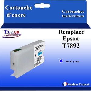 T3AZUR- Cartouche Compatible avec Epson T7892 T7912 remplace Epson WorkForce Pro WF-5110DW WF-5190DW WF-5620DWF WF-5690DWF Cyan