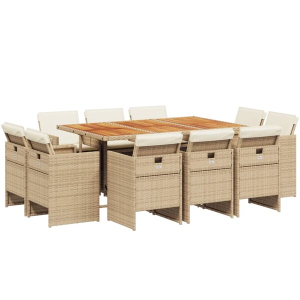 vidaXL Ensemble à manger de jardin et coussins 11 Pièces beige poly rotin