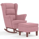vidaXL Fauteuil à bascule à oreilles en velours rose bois massif