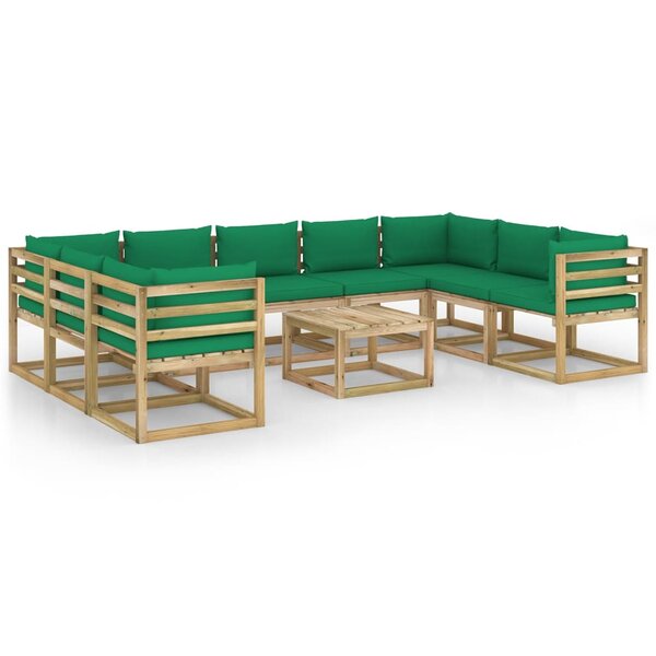vidaXL Salon de jardin 10 Pièces avec coussins bois de pin imprégné