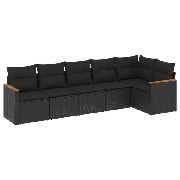 vidaXL Salon de jardin 6 Pièces avec coussins noir résine tressée