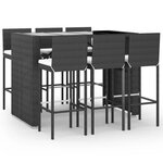 vidaXL Ensemble de bar de jardin 7 Pièces avec coussins noir poly rotin