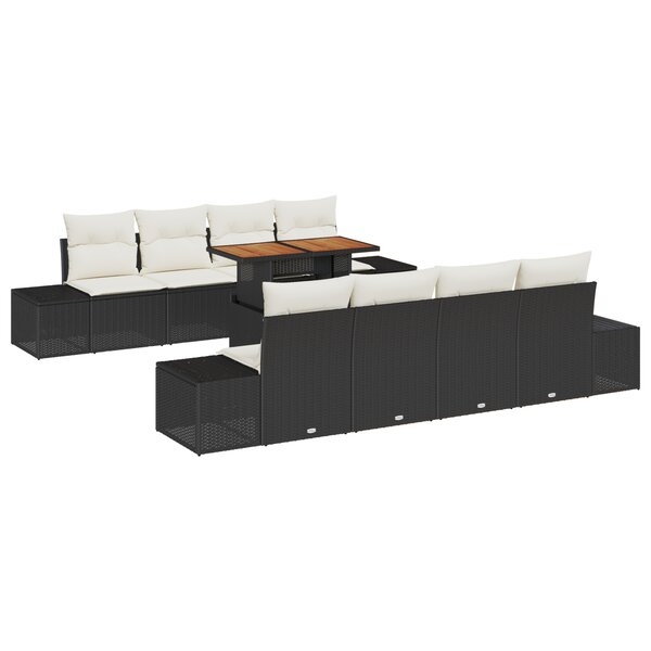 vidaXL Ensemble de canapé de jardin 7 pièces avec coussins en polyrotin noir.