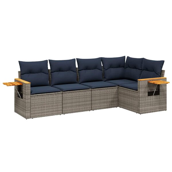 vidaXL Salon de jardin 5 Pièces avec coussins gris résine tressée