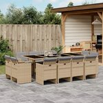 vidaXL Ensemble à manger de jardin coussins 13 Pièces mélange beige rotin