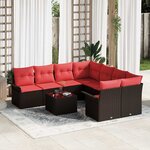vidaXL Ensemble de canapé de jardin 9 Pièces Marron et rouge polyrotin