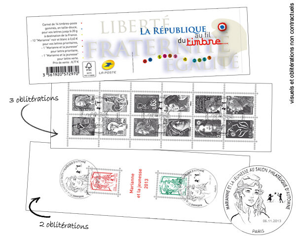 Premier Jour - Carnet de 14 timbres Marianne gommés oblitérés