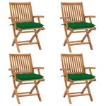 vidaXL Chaises pliables de jardin avec coussins 4 Pièces Teck solide