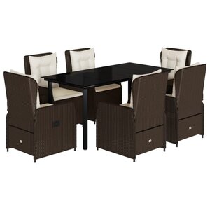 vidaXL Ensemble à manger de jardin et coussins 7 Pièces marron rotin