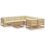 vidaXL Salon de jardin 9 Pièces avec coussins Marron miel Bois de pin