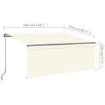 vidaXL Auvent manuel rétractable avec store et LED 3x2 5 m Crème