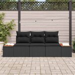 vidaXL Ensemble de canapé de jardin avec coussin 3 Pièces Noir polyrotin