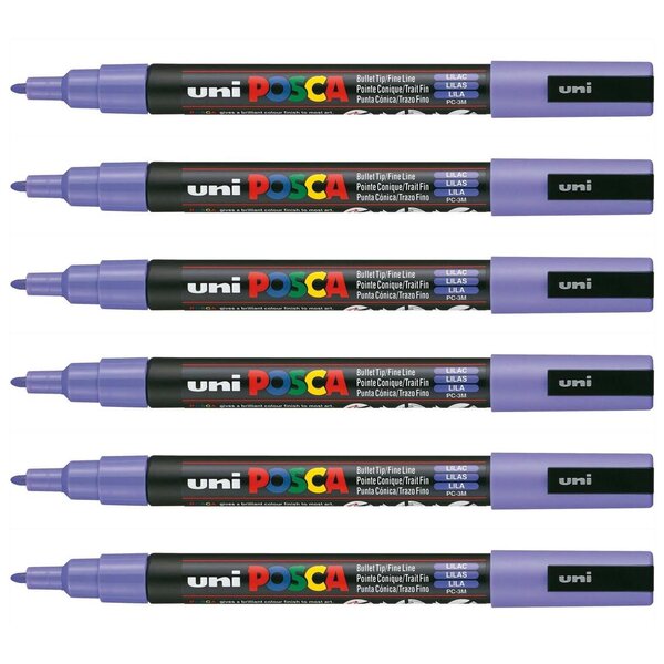 Marqueur pointe conique fine pc3m 0 9 - 1 3mm lilas x 6 POSCA