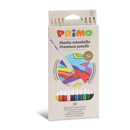 Crayons de couleur hexagonaux minabella  en boîte en carton  12 couleurs. Ø 3 8 mm primo
