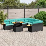 vidaXL Salon de jardin 10 Pièces avec coussins noir résine tressée