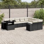 vidaXL Salon de jardin 10 Pièces avec coussins noir résine tressée