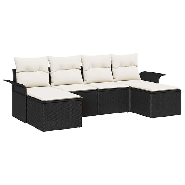 vidaXL Ensemble de canapé de jardin avec coussin 6 Pièces Noir Poly rotin