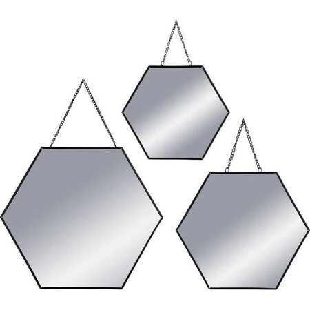 Set de 3 Miroirs hexagonaux a suspendre en métal - Noir