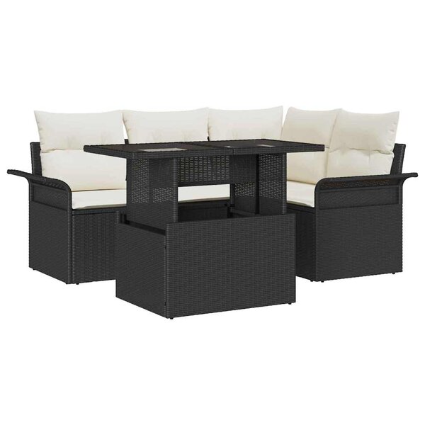 vidaXL Ensemble de canapé de jardin avec coussin 5 Pièces Noir Poly rotin