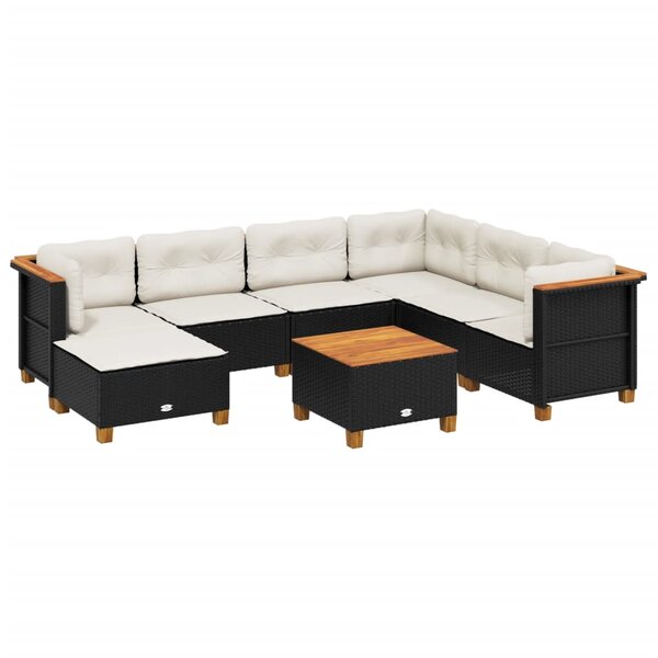 vidaXL Salon de jardin 8 Pièces avec coussins noir résine tressée