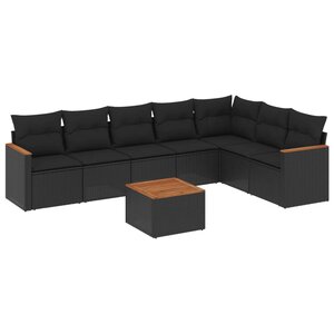 vidaXL Salon de jardin 8 Pièces avec coussins noir résine tressée